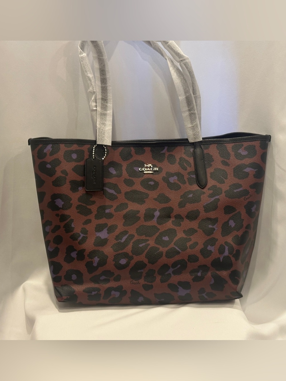 Coach City Tote Burgundy Leopard Print Tote Bag NWT - Picture 5 of 11
